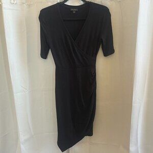GOldray Dress Size XS Black Faux Wrap Modal Blend Asymmetrical Career Work 16800